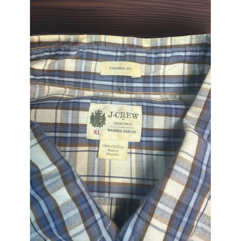 J.Crew Shirtings XL Plaid Button Down Shirt Tailored Fit Blue Brown Cotton Mens - Picture 2 of 5